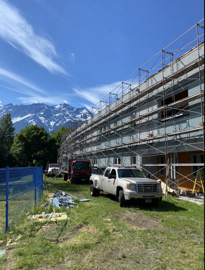 Scaffold access installed along a building facade