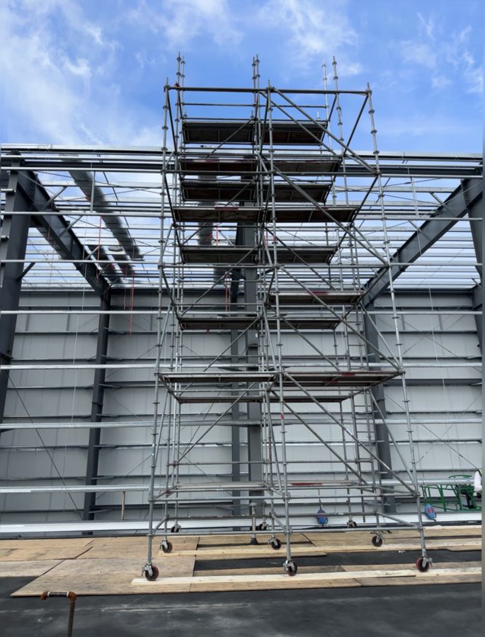Installed scaffold tower on a commercial building